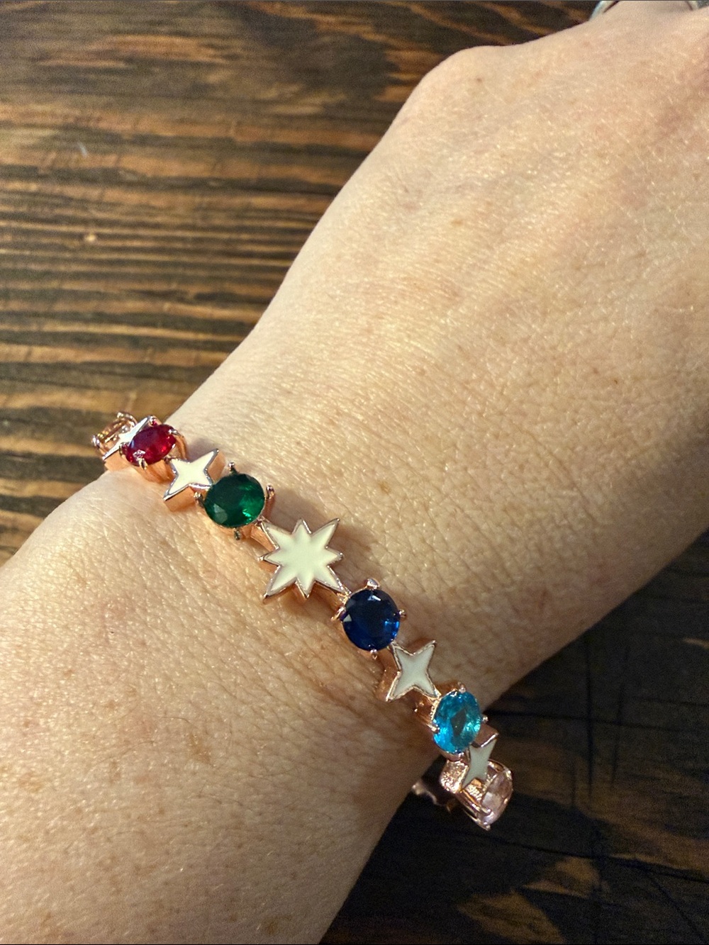 Gold Plated Sparkly Star and Gemstone Bangle Star and Gemstone Bangle Bracelet